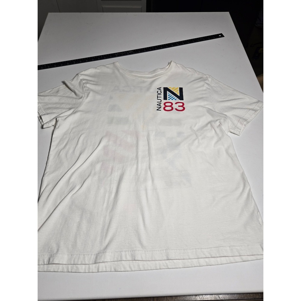 Nautica T-Shirt Mens XL White Excellent Ocean Race Sailing Graphic Tee